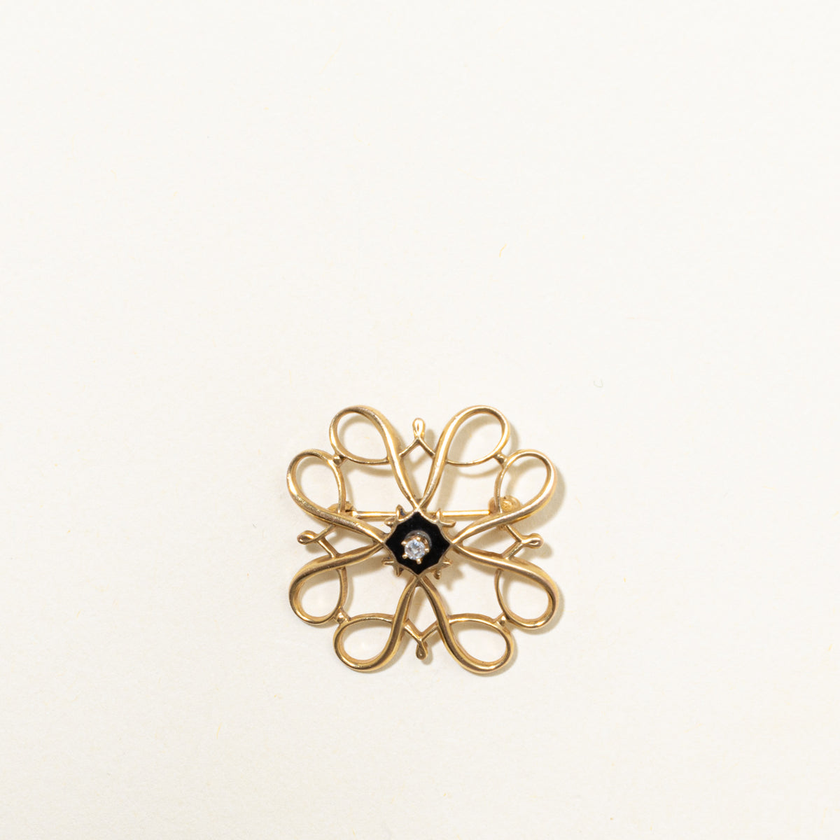 10k Black Enamel & Diamond Ribbon Brooch | 0.02ct