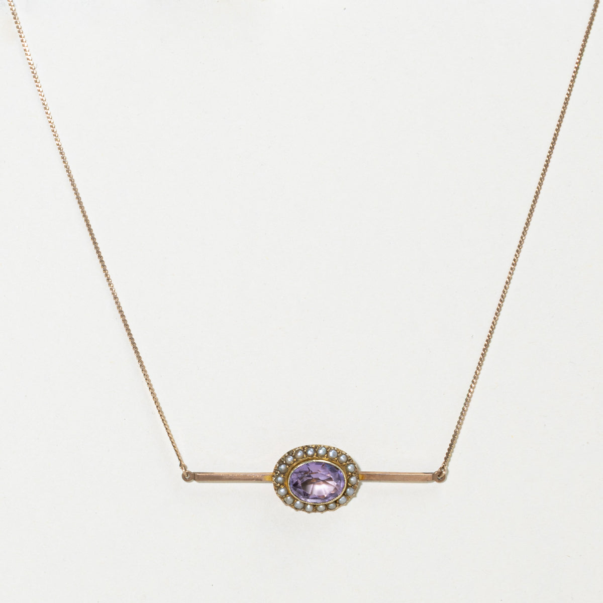 Amethyst & Seed Pearl Bar Necklace with Chain | 2.50ct | 15"