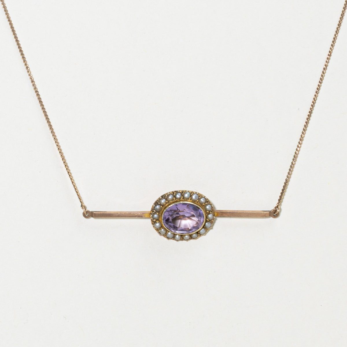 Amethyst & Seed Pearl Bar Necklace with Chain | 2.50ct | 15"