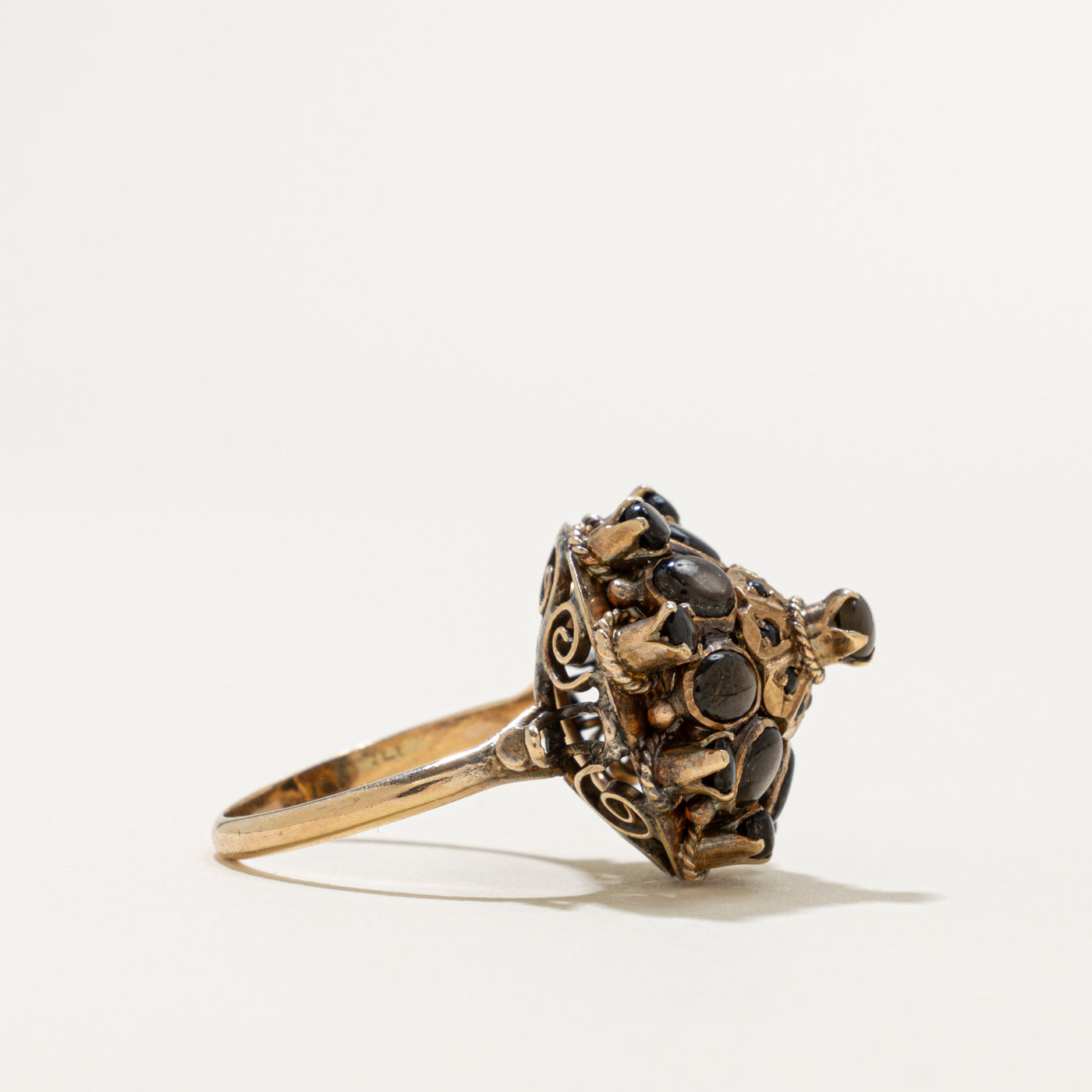 8k Black Sapphire Crown Cluster Bombé Ring | 2.60ctw | SZ 7.5