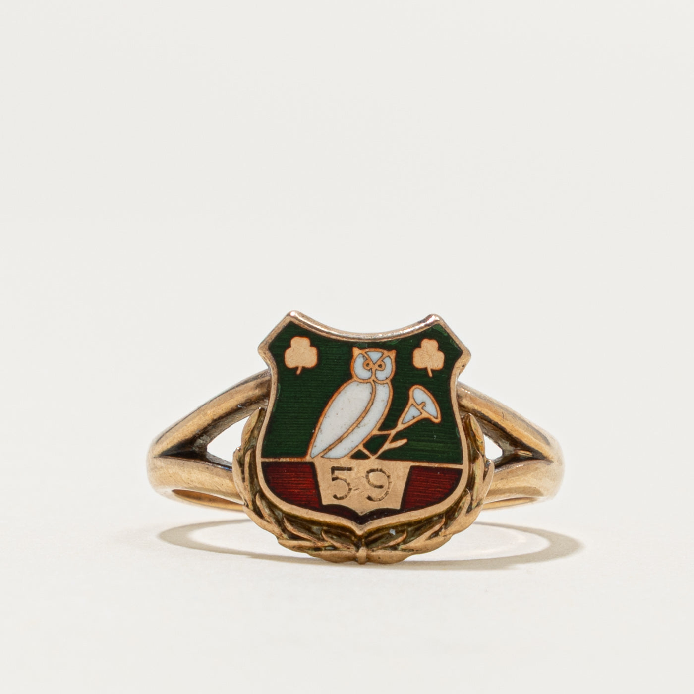 'Birks' Owl Crest Enamel 10k Ring | SZ 6.5