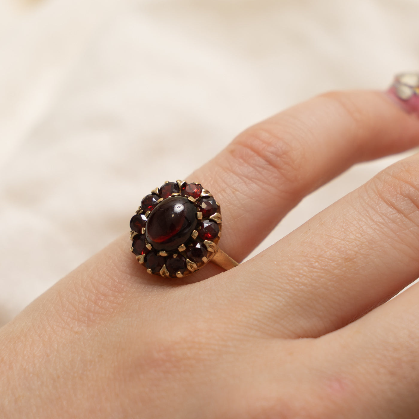 1973 London 9k Victorian Revival Garnet Cluster Ring | 4.20ctw | SZ 6