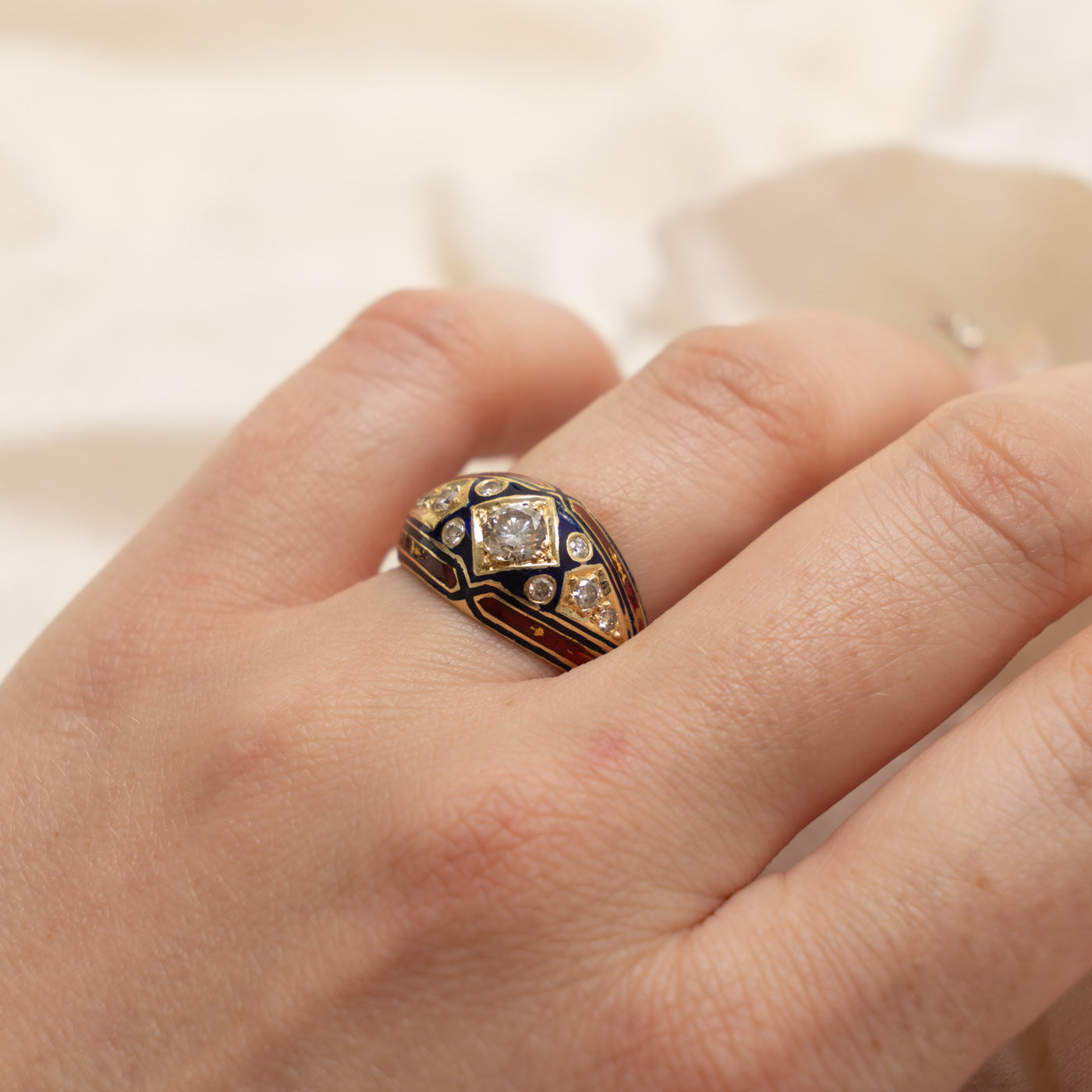 18k Diamond Enamel Dome Ring | 0.56ctw | SZ 7.75