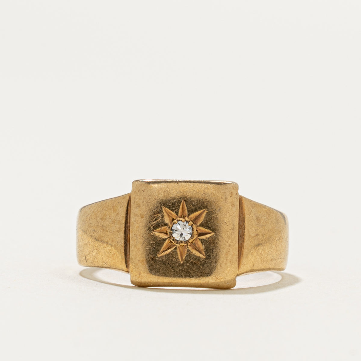 Birmingham 1955 9k Diamond Star Set Signet Ring | 0.02ct | SZ 6.75