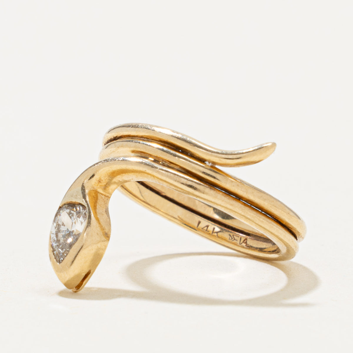 14k Pear Cut Diamond Snake Ring | 0.25ct | SZ 3.5