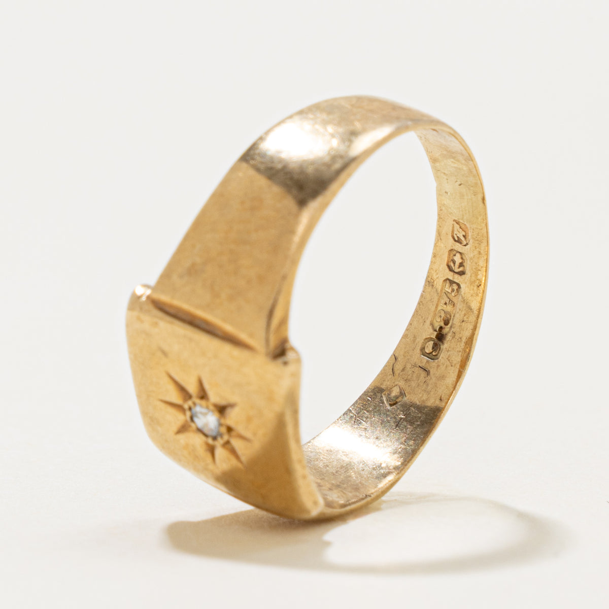 Birmingham 1955 9k Diamond Star Set Signet Ring | 0.02ct | SZ 6.75
