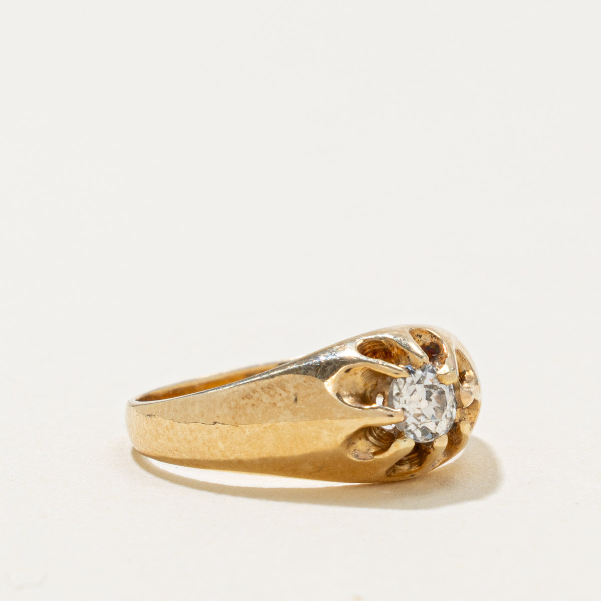 Antique 14k Old Mine Cut Belcher Set Diamond Ring | 0.27ct | SZ 4