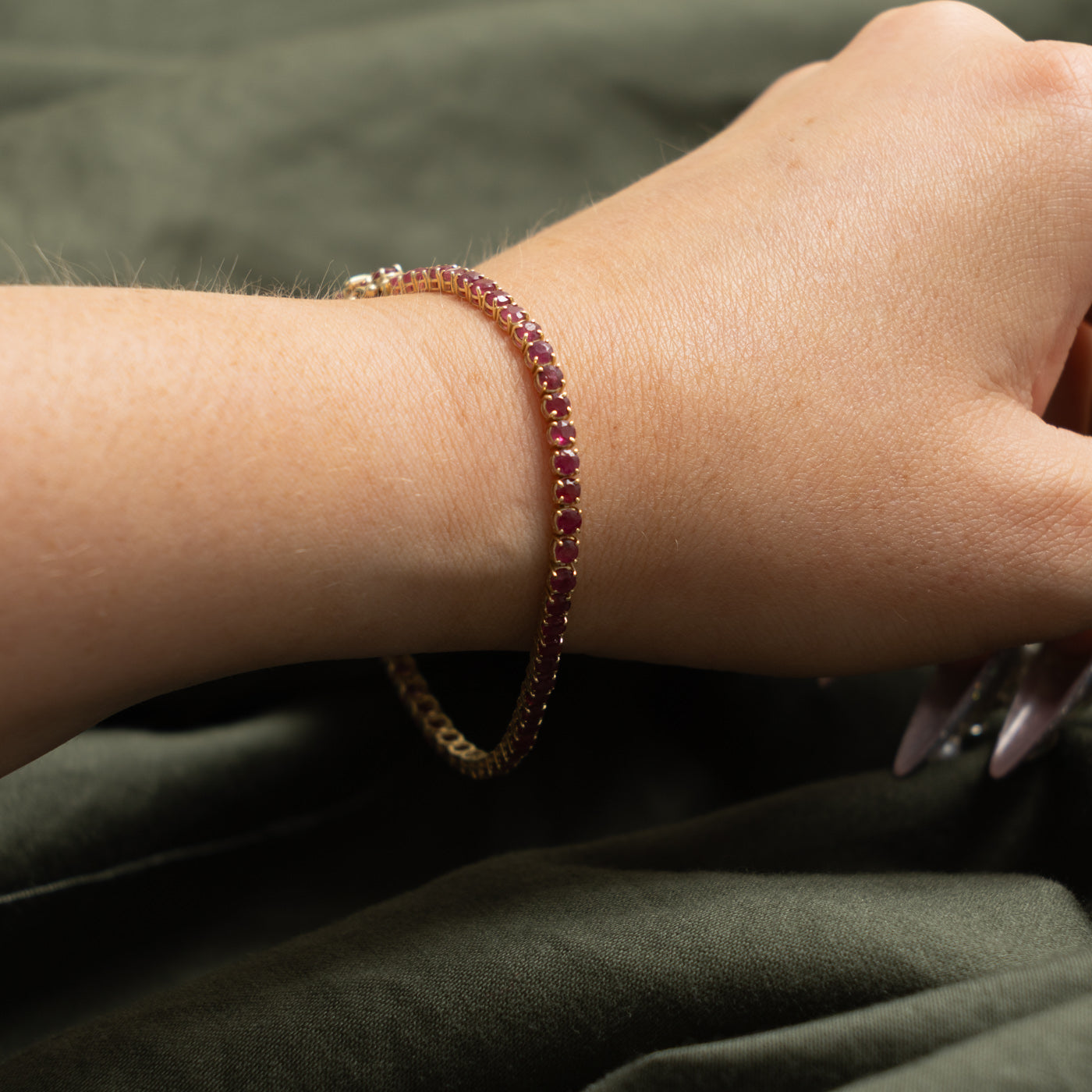 14k Glass Filled Ruby Tennis Bracelet | 7.80ctw | 7"