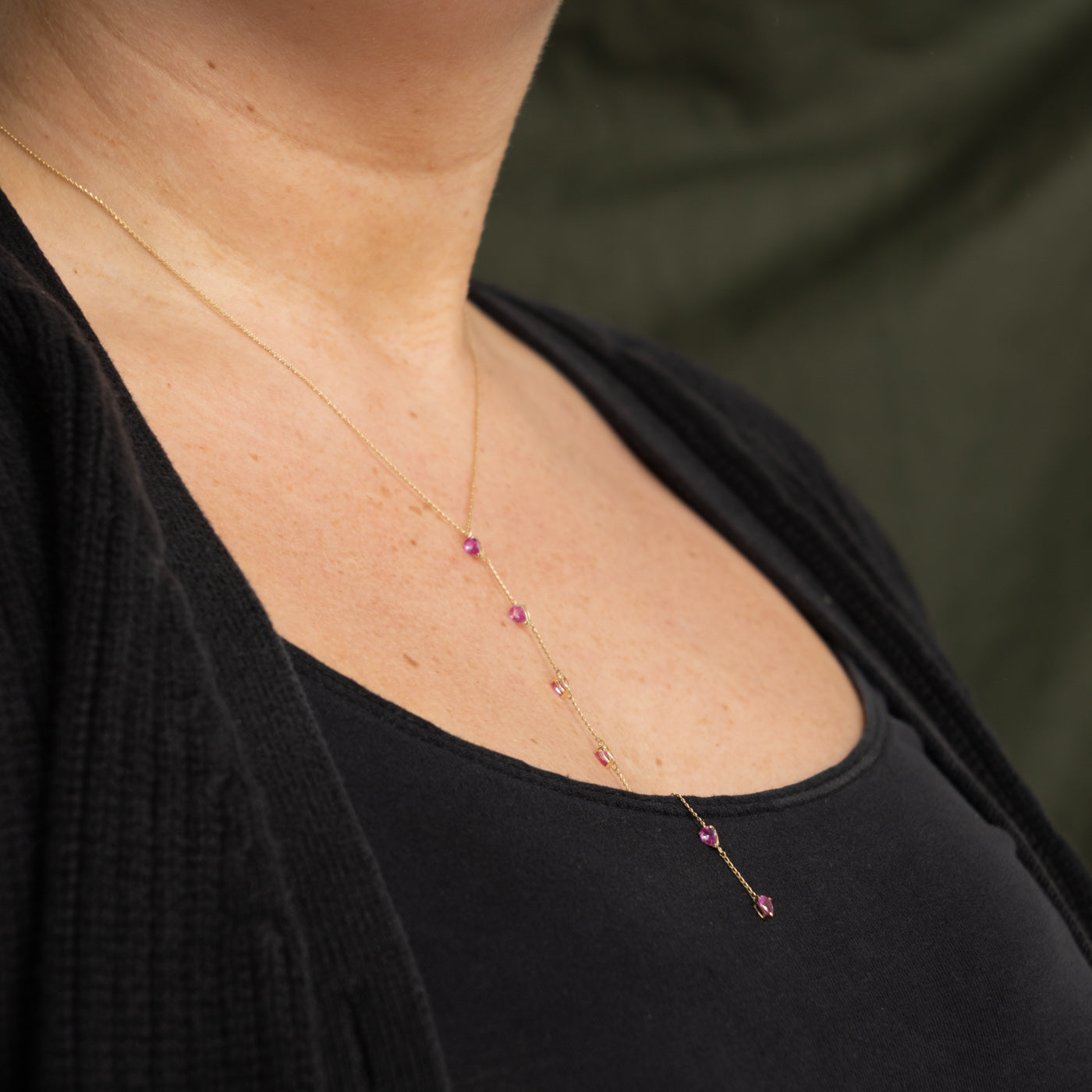 14k Pear Cut Pink Topaz Lariat Necklace | 1.30ctw | 17" + 4" Drop