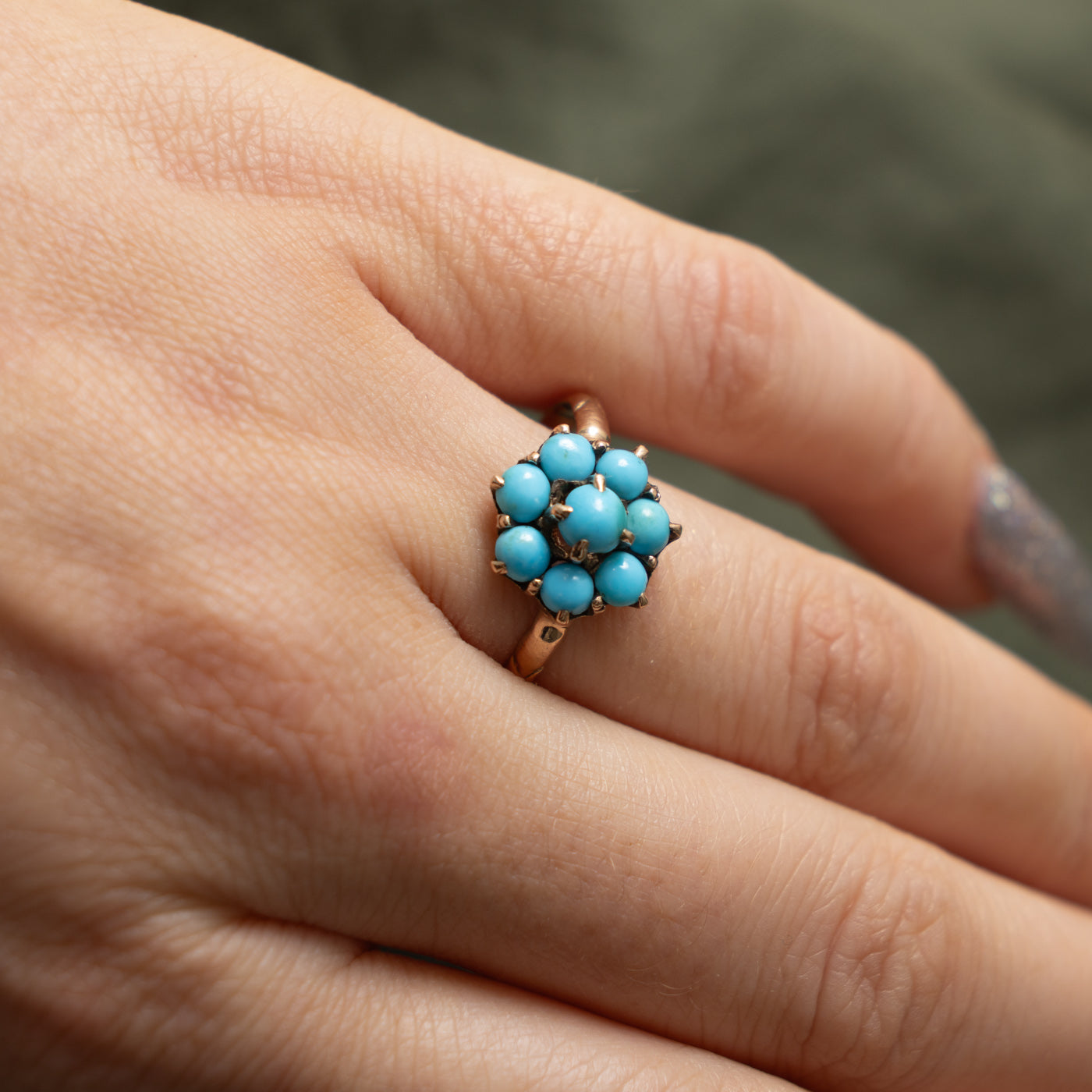 Vintage 9k Turquoise Cluster Ring | 1.25ctw | SZ 7.5