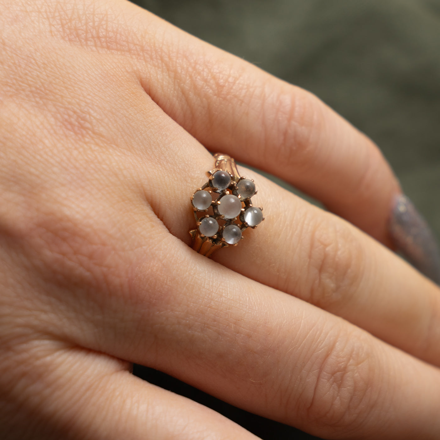 Late Victorian 10k Moonstone Cluster Ring | 1.10ctw | SZ 5.5