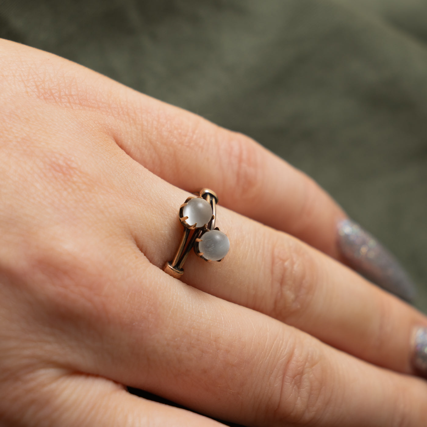 Late Victorian 10k Moonstone Two Stone Bypass Ring | 1.00ctw | SZ 7.25