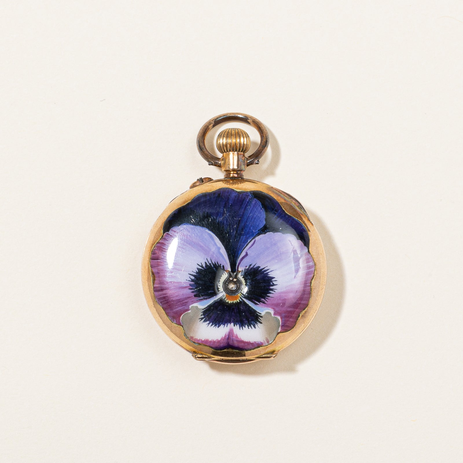 Antique Swiss Hand Painted Pansy & Diamond Pocket Watch | 0.02ct |