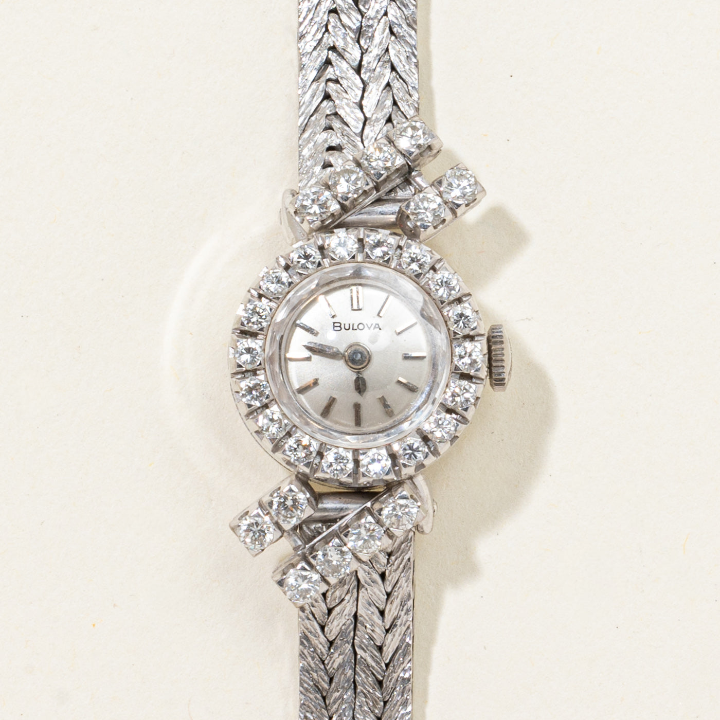 'Bulova' Vintage 18k White Gold Diamond Cocktail Watch | 0.84ctw | 6.75" |