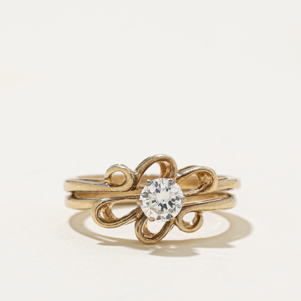 14k Solitaire Diamond Scrollwork Ring | 0.37ct SI1 G | SZ 6.25
