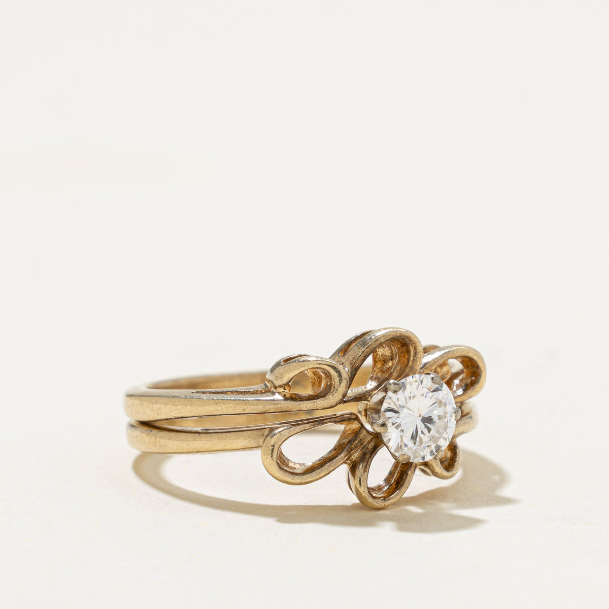 14k Solitaire Diamond Scrollwork Ring | 0.37ct SI1 G | SZ 6.25