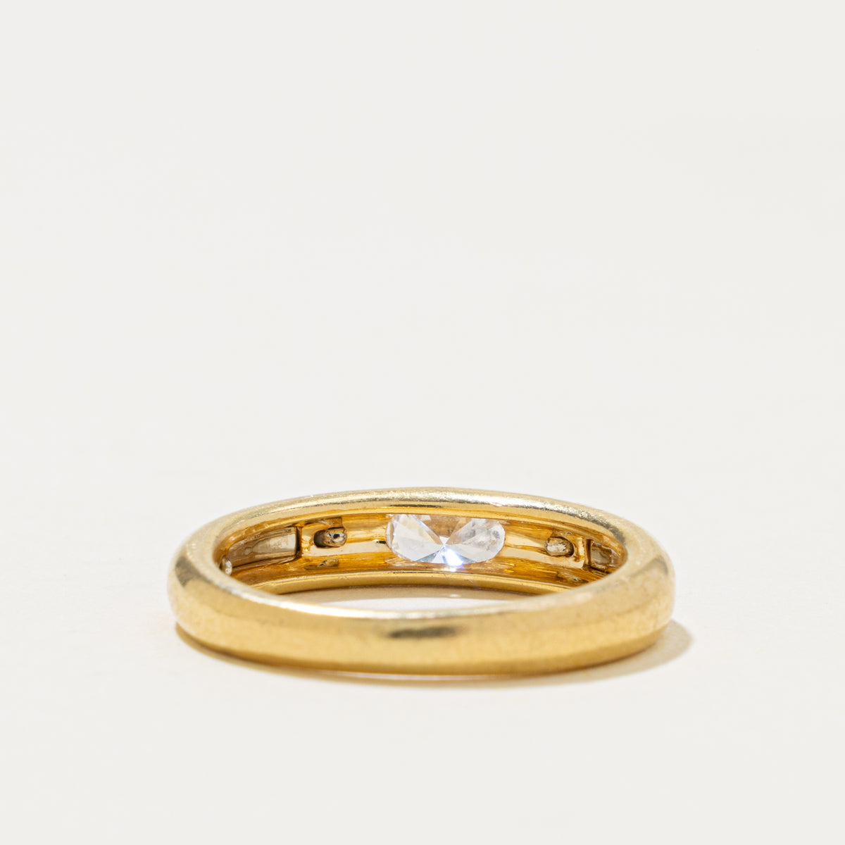 18k Two Tone East West Diamond Grooved Ring | 0.28ct VS2 G | SZ 5