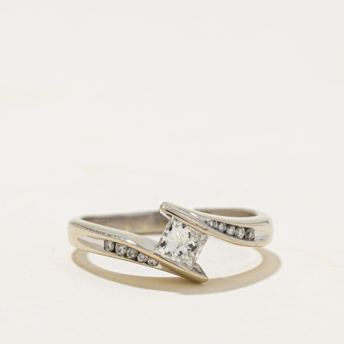 14k Princess Cut Diamond Accented Bypasss Ring | 0.39ct SI2 H, 0.06ctw | SZ 8.5