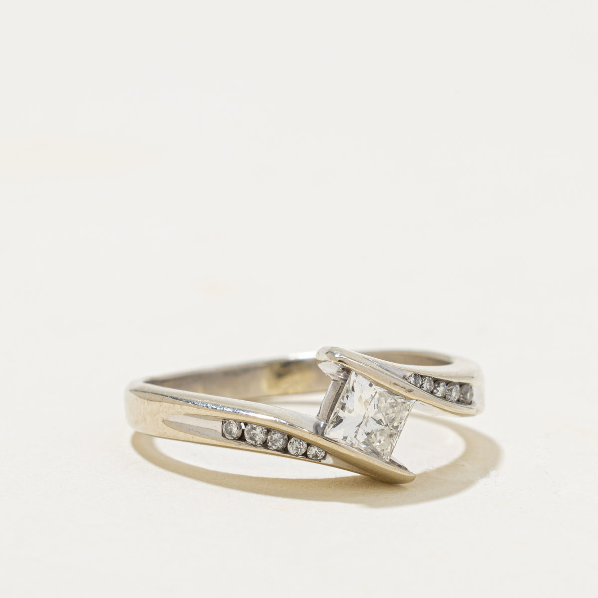 14k Princess Cut Diamond Accented Bypasss Ring | 0.39ct SI2 H, 0.06ctw | SZ 8.5