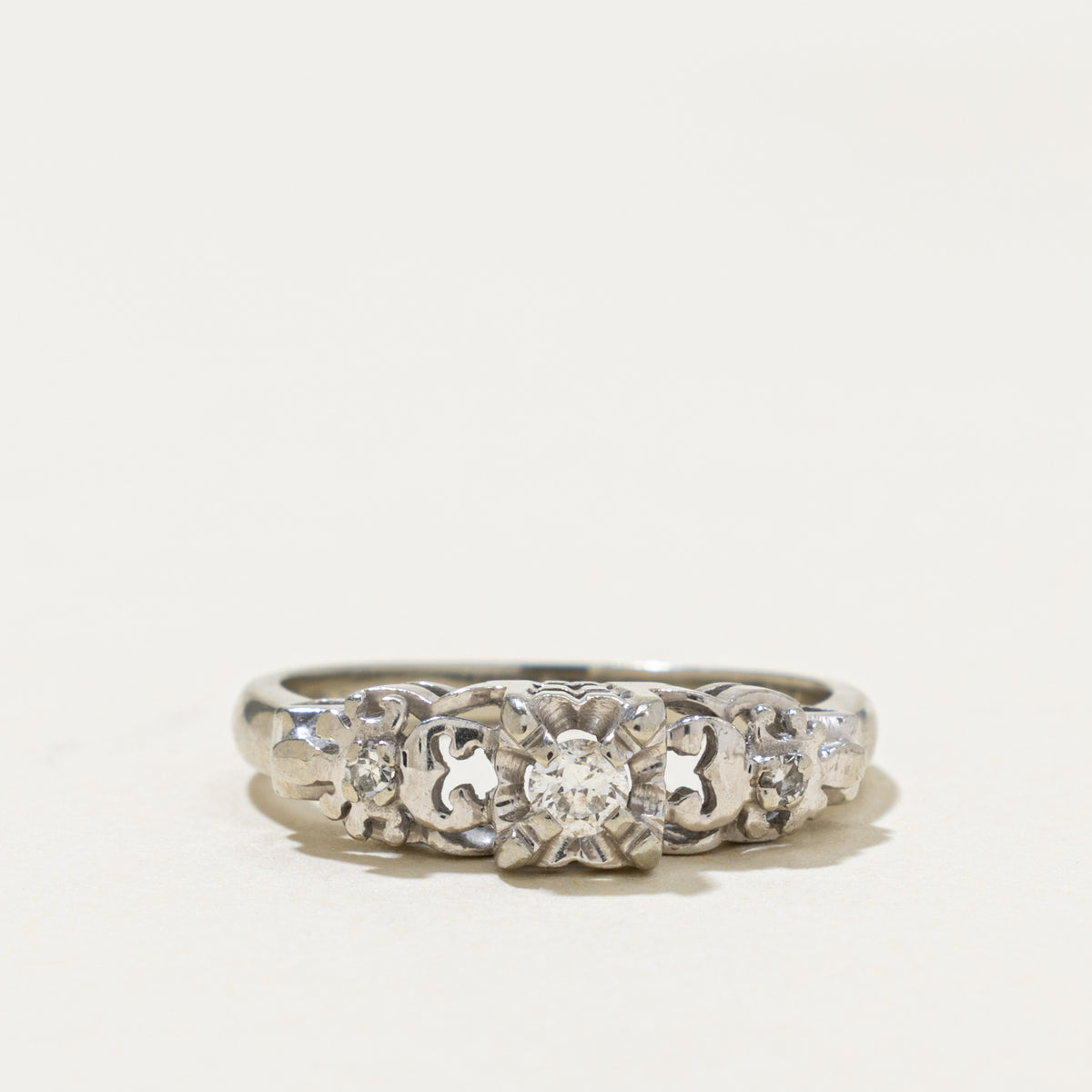 18k Illusion Set Diamond Accented Openwork Ring | 0.08ctw | SZ 4.25