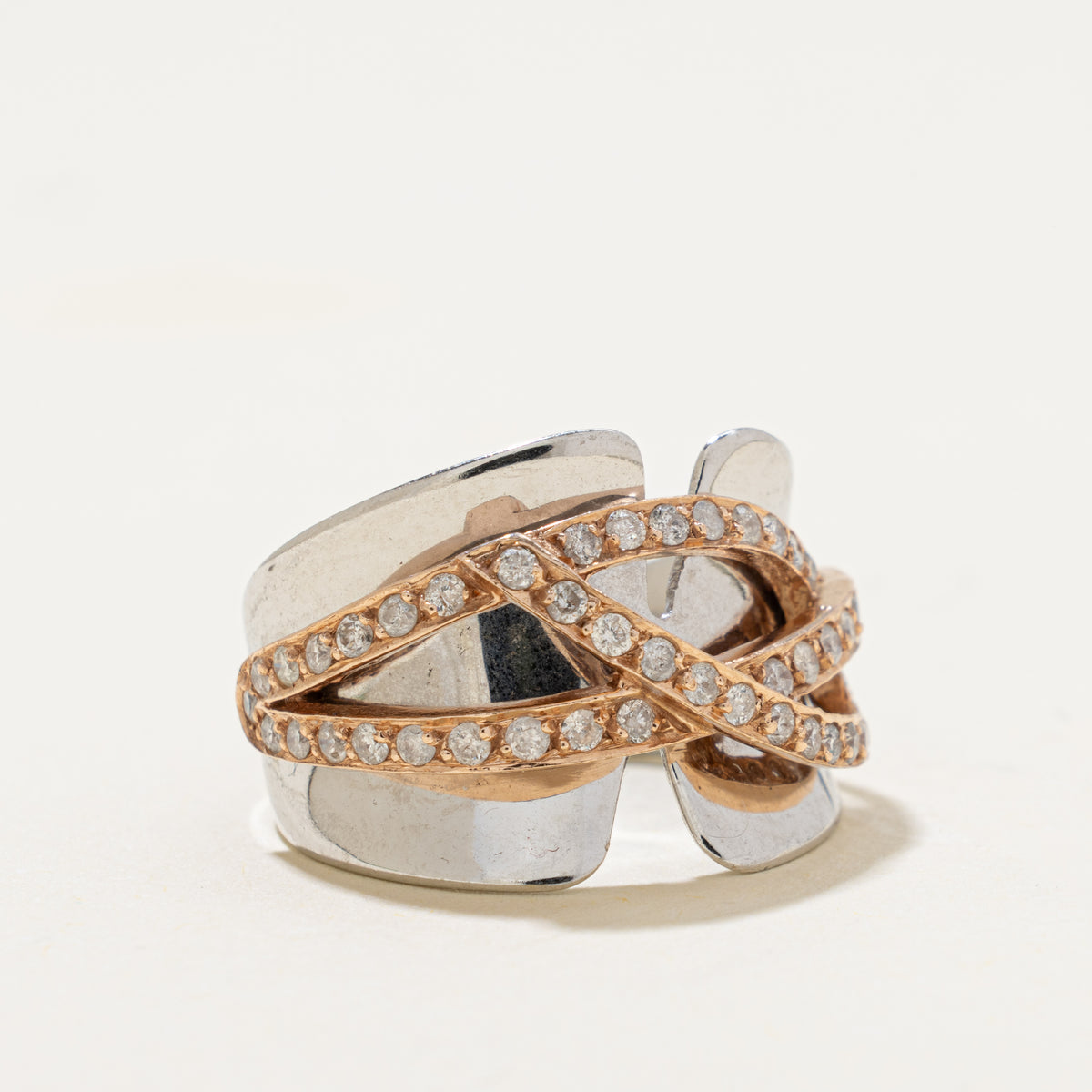 14k Two Tone Diamond Multi Cross Over Cocktail Ring | 0.47ctw | SZ 6.25