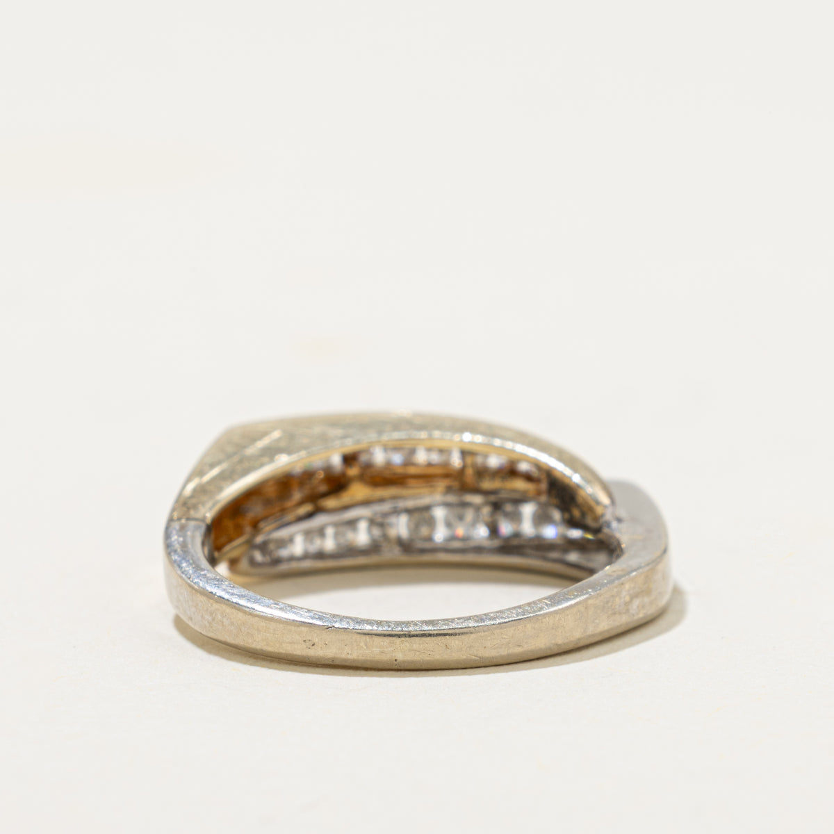 14k Two Tone Double Row Diamond Grooved Bypass Ring | 0.65ctw | SZ 5.5