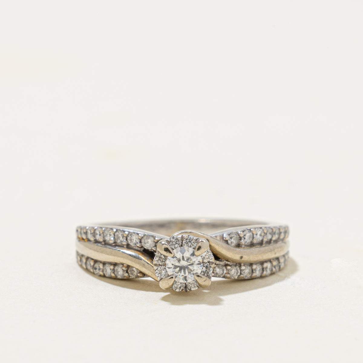10k Pave Set Diamond Halo Bypass Ring | 0.21ct | SZ 4.5