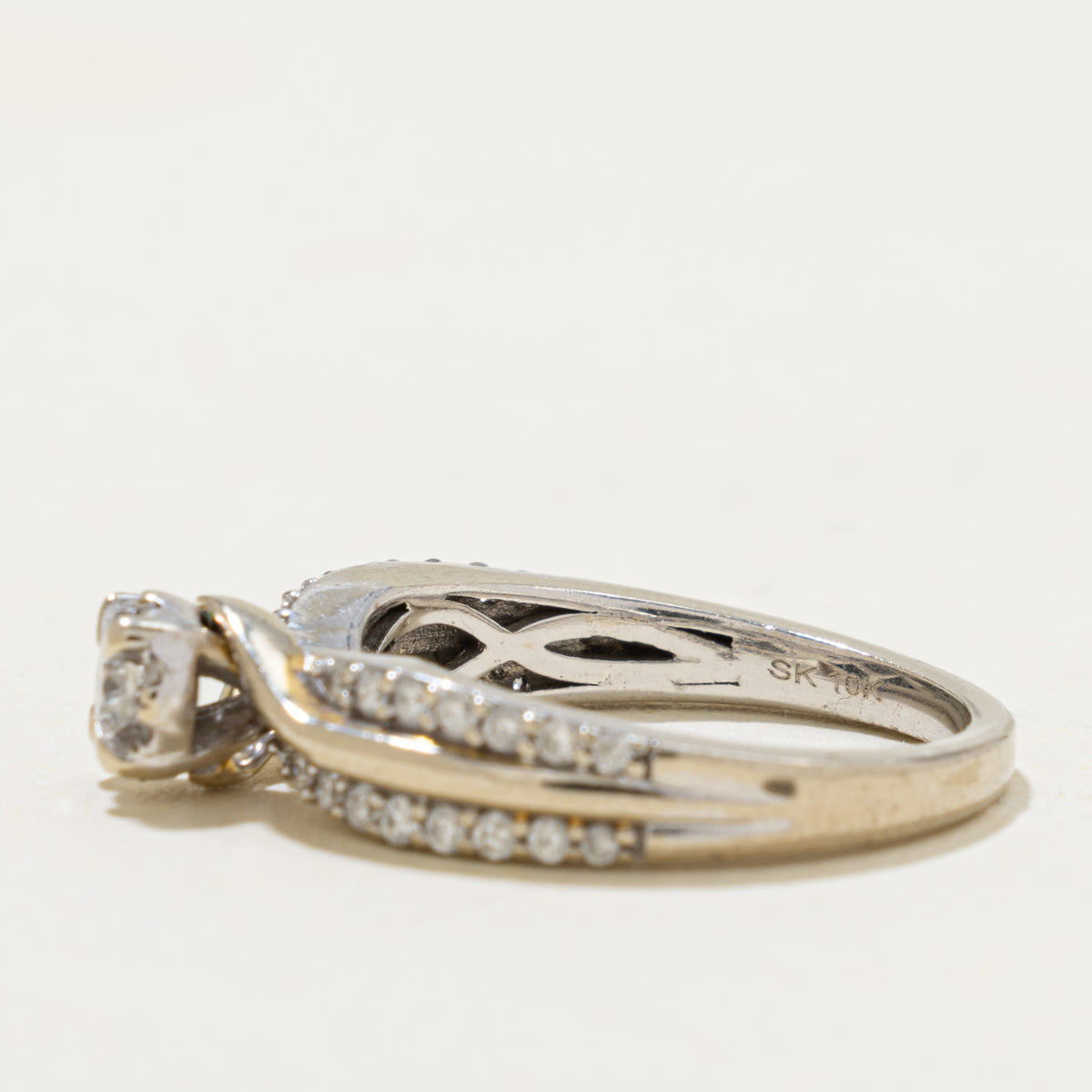 10k Pave Set Diamond Halo Bypass Ring | 0.21ct | SZ 4.5
