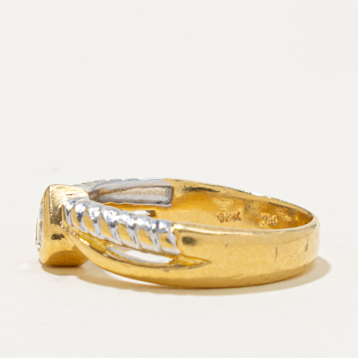 18k Two Tone Diamond Rope Heart Ring | 0.18ct | SZ 6