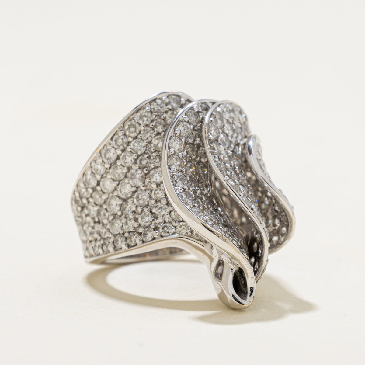 18k Pavé Set Diamond Wave Ornate Cocktail Ring | 3.20ctw | SZ 5