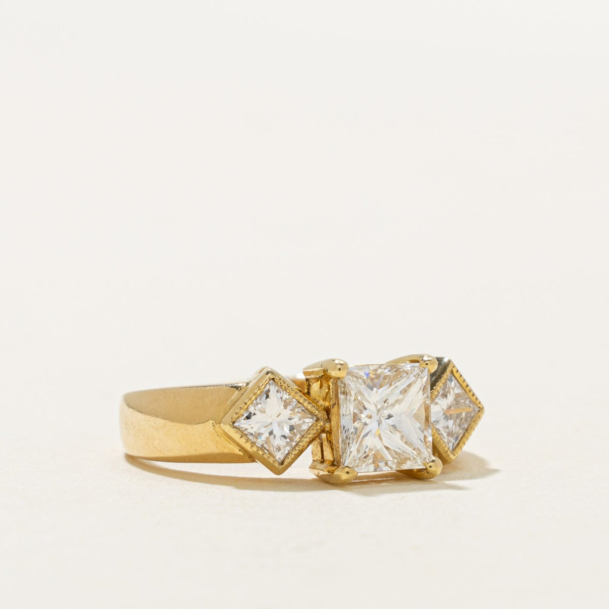 GIA Princess Cut Three Stone Diamond Ring | GIA 1.02ct VVS2 H, 0.40ctw | SZ 6