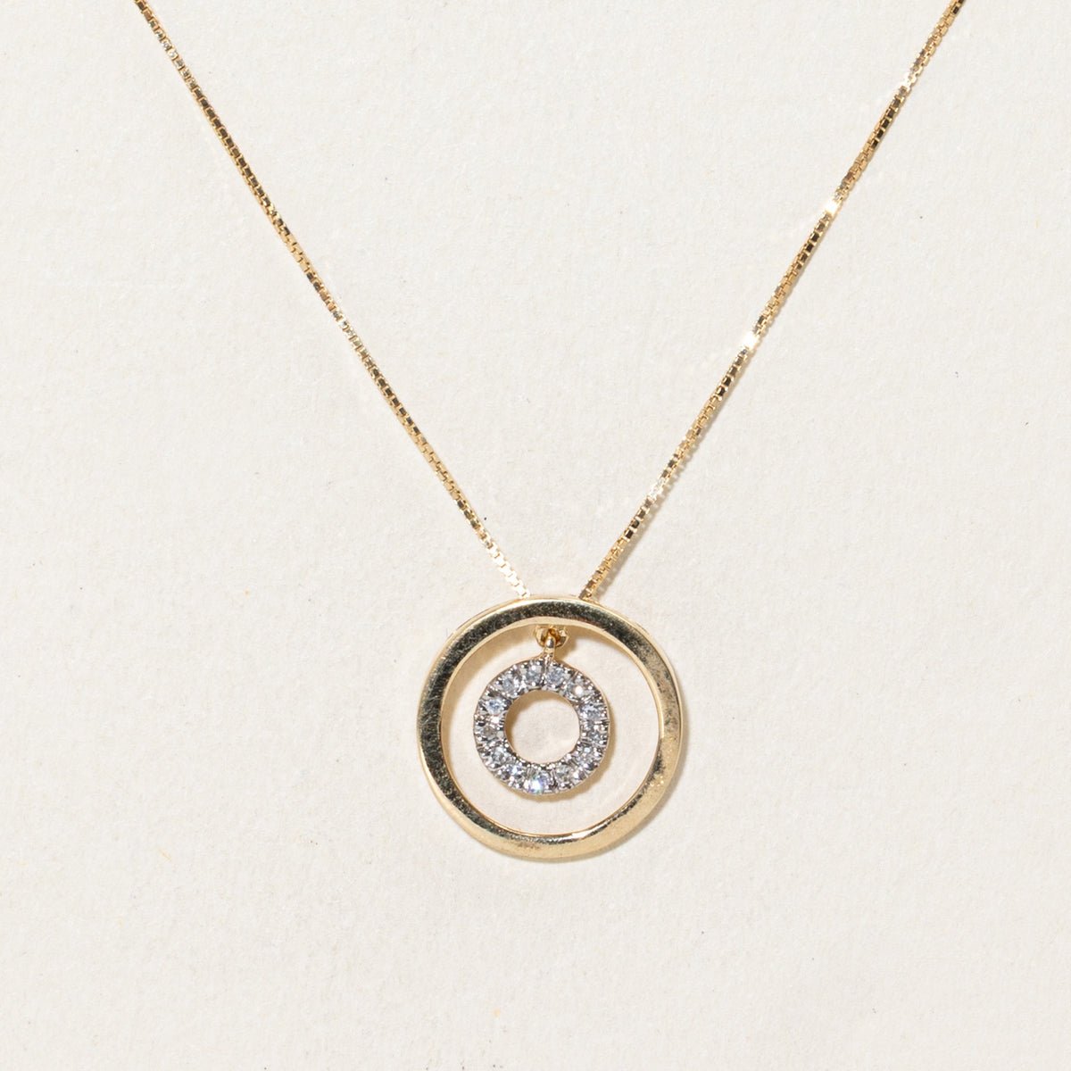 14k Eternity Diamond Openwork Circle Pendant Necklace | 16"