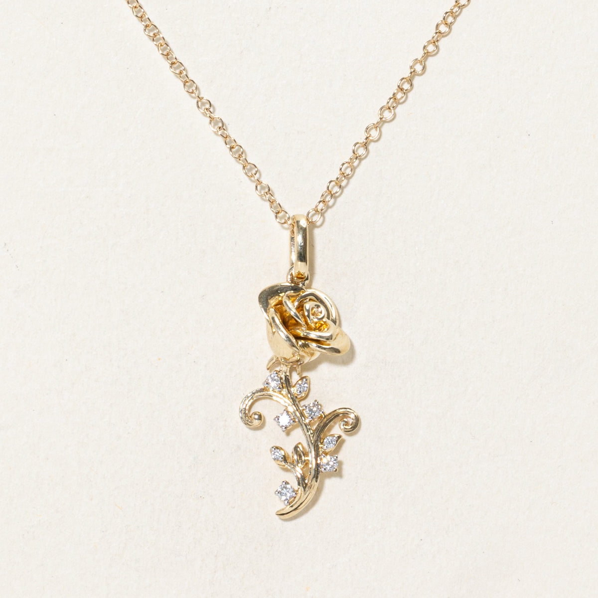 'Disney' Enchanted Disney Belle Diamond Rose Pendant Necklace | 18"
