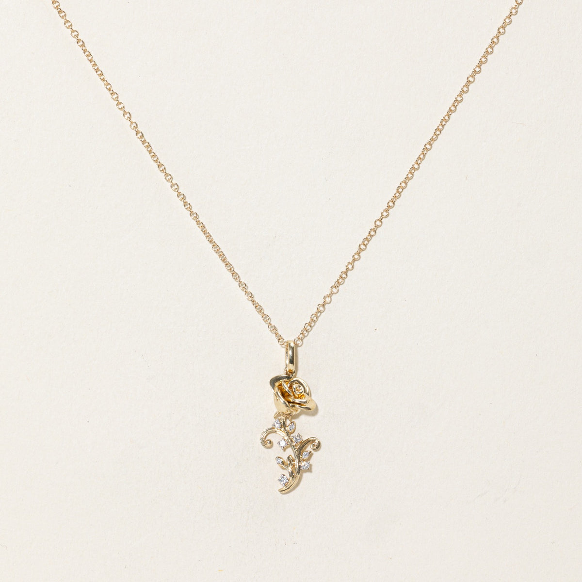 'Disney' Enchanted Disney Belle Diamond Rose Pendant Necklace | 18"