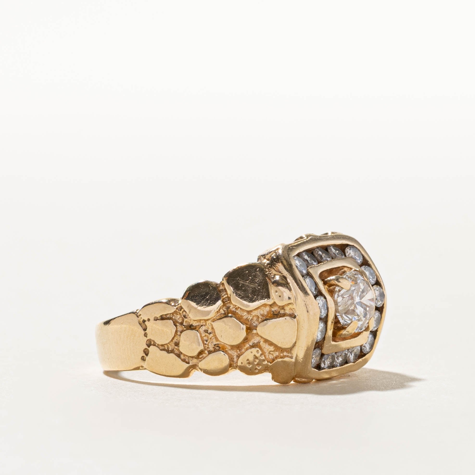 14k Diamond Halo Faux Nuggety Ring | 1.38ctw | SZ 13