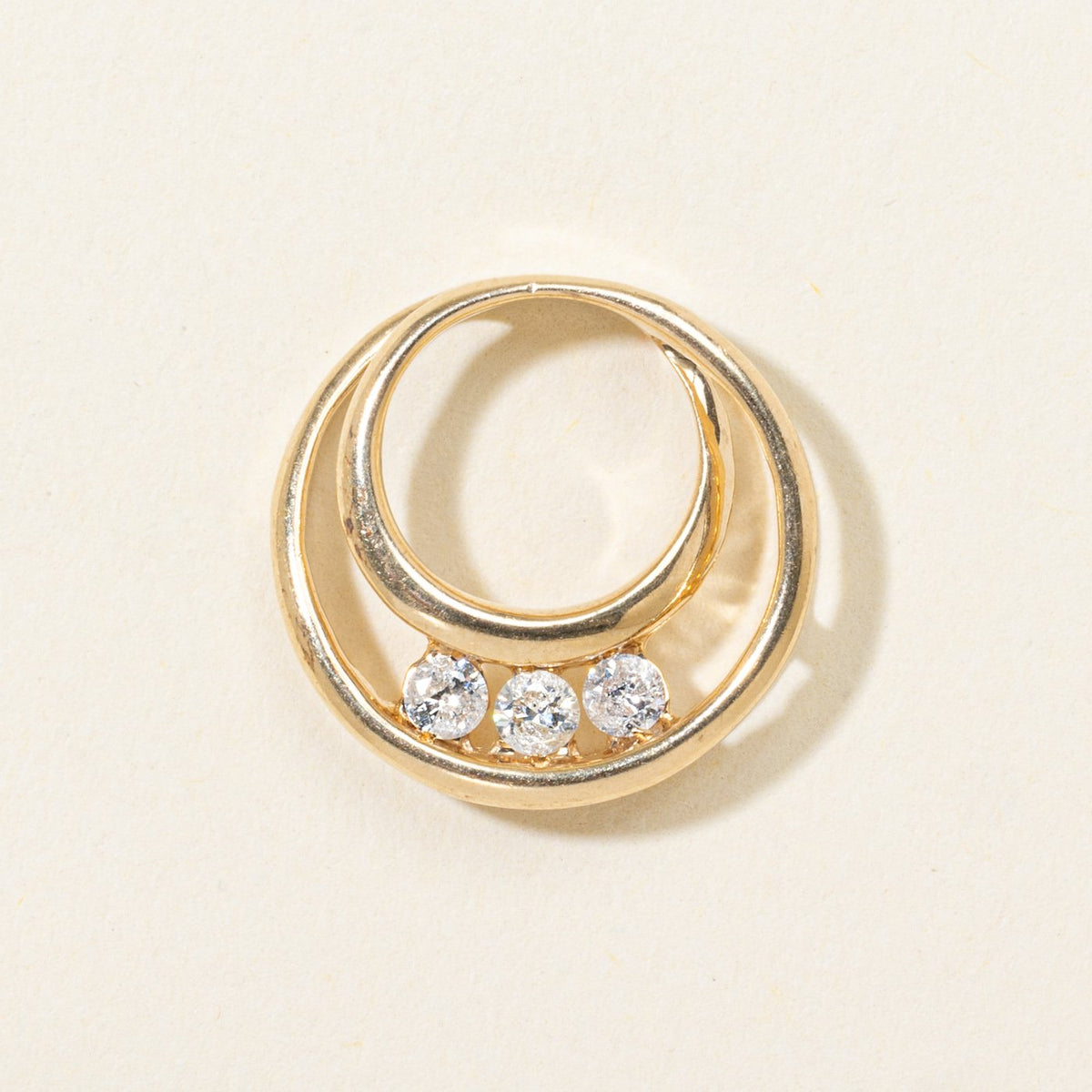 14k Three Stone Diamond Layered Circles Pendant | 0.15ctw