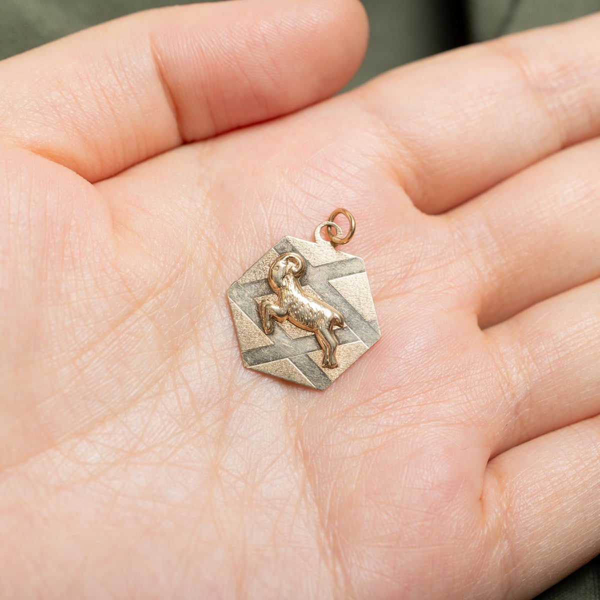 10k Yellow Gold Aries Zodiac Hexagon Pendant