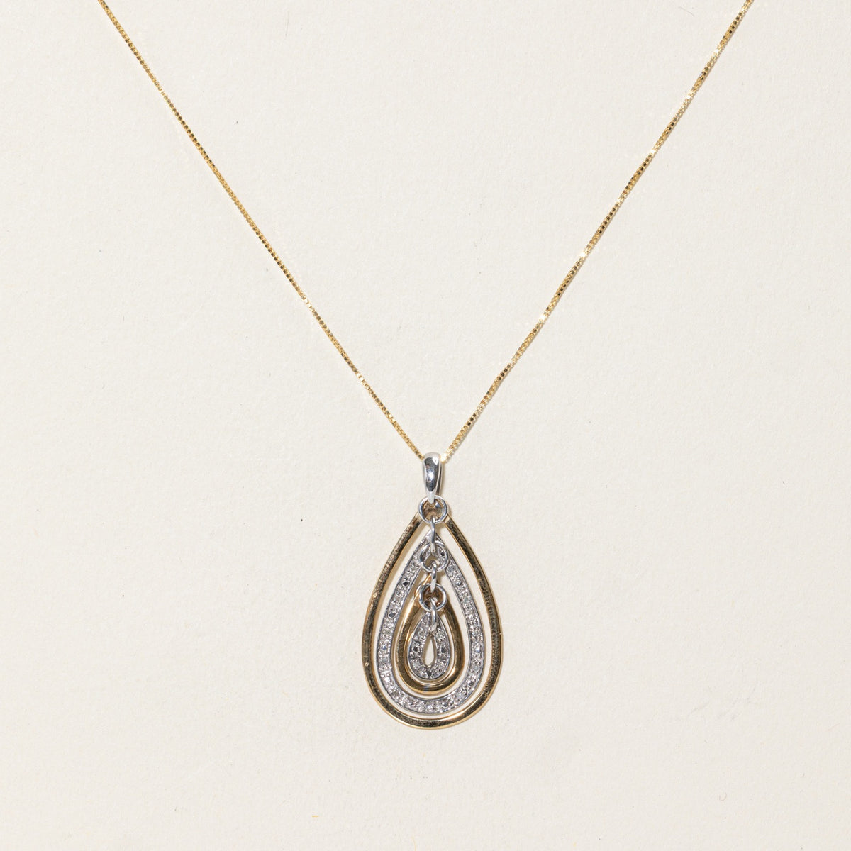 14k Two Tone Diamond Halo Teardrop Pendant Necklace | 18"