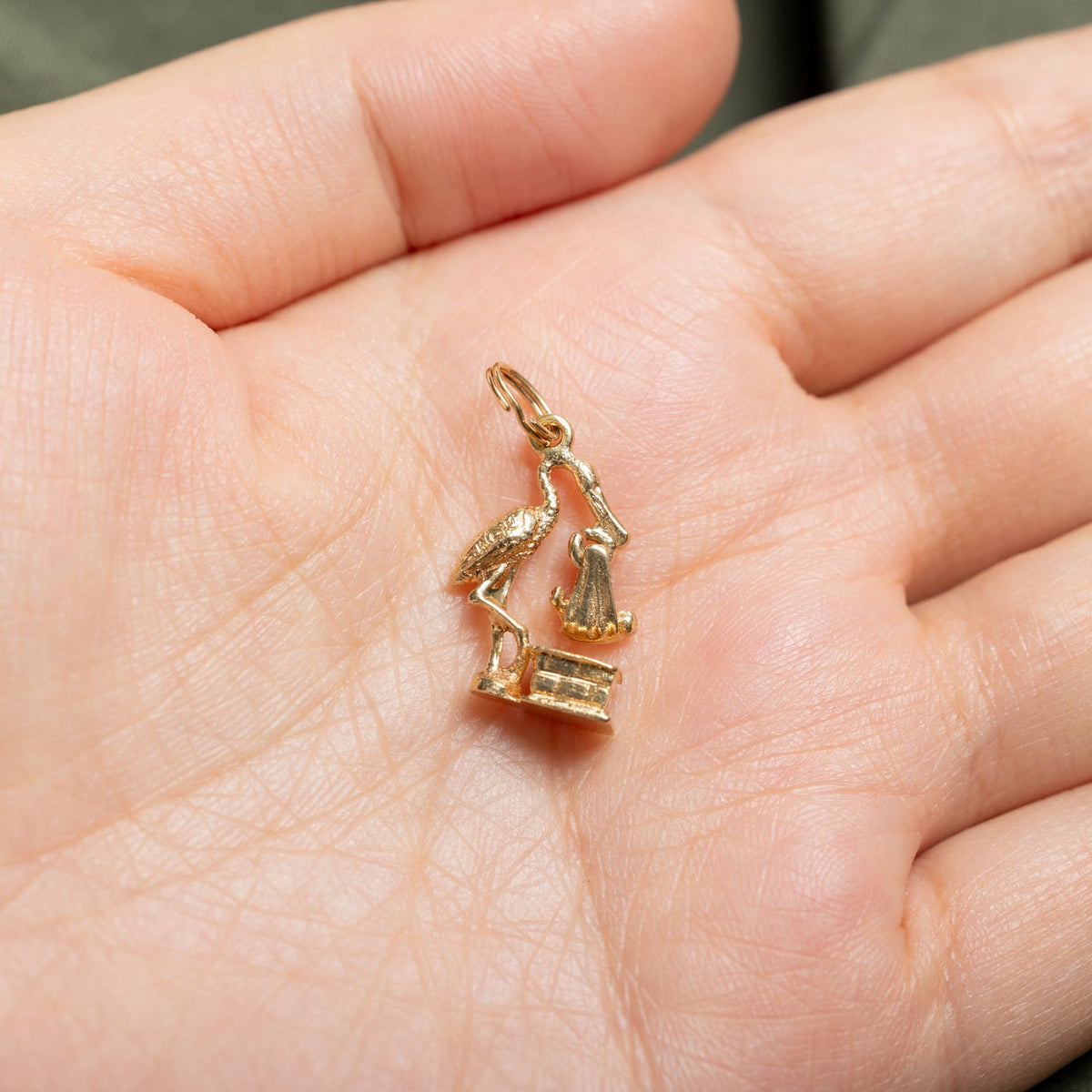 14k Yellow Gold Stork Charm