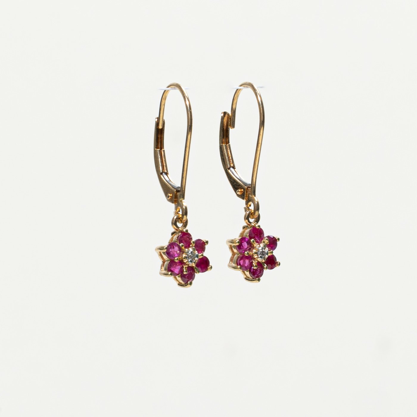 14K Earrings with Diamond Accents with Synthetic Ruby