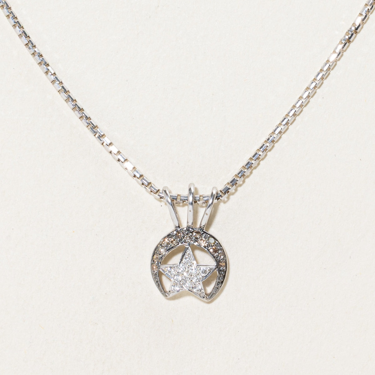 18k Accent Champagne Diamond Star & Moon Pendant Necklace | 16"
