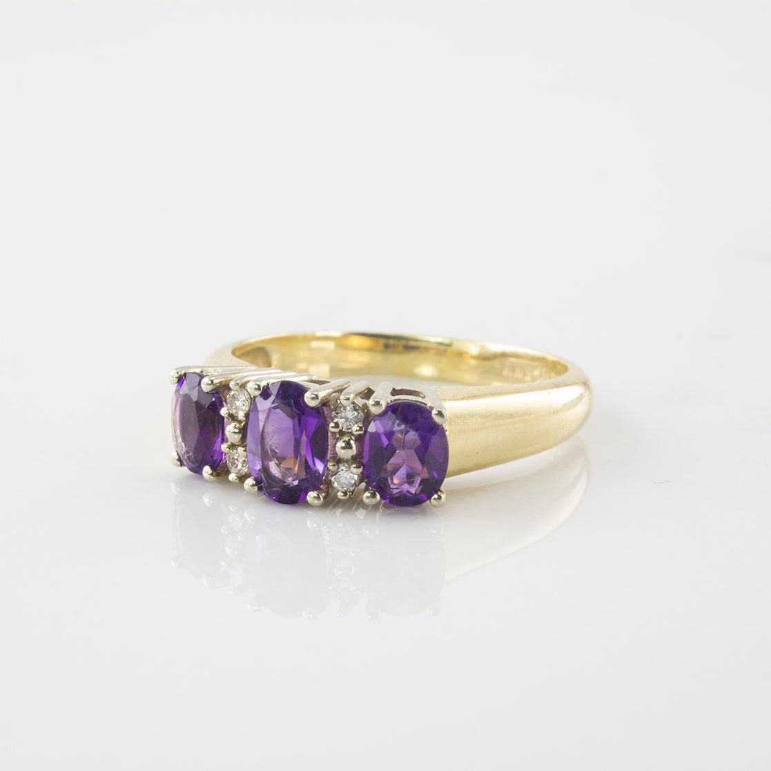 'Birks' Amethyst & Diamond Three Stone Ring | 0.95 ctw | SZ 7.75 | - 100 Ways