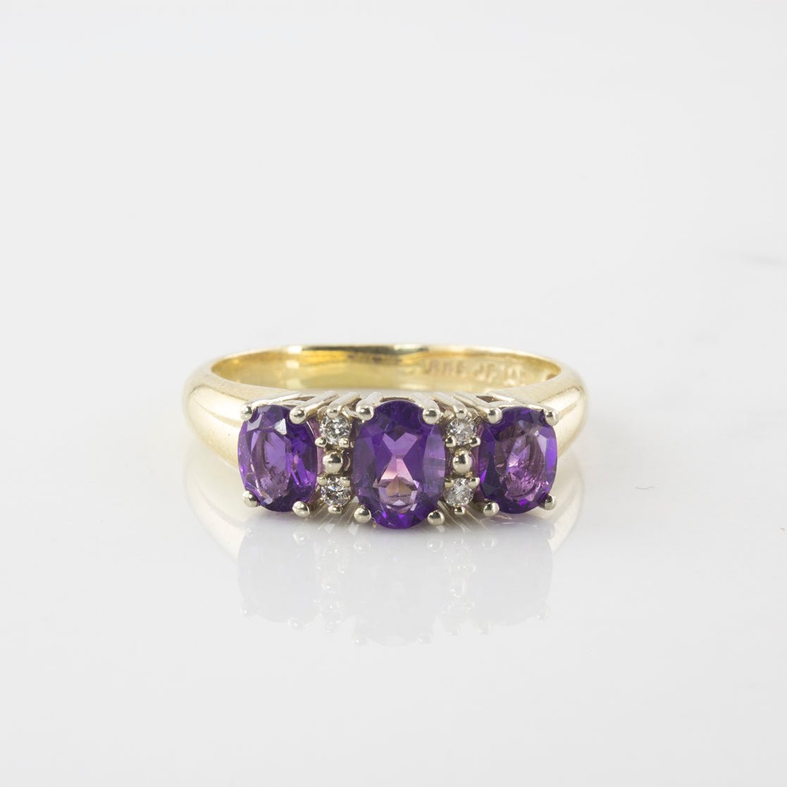 'Birks' Amethyst & Diamond Three Stone Ring | 0.95 ctw | SZ 7.75 | - 100 Ways