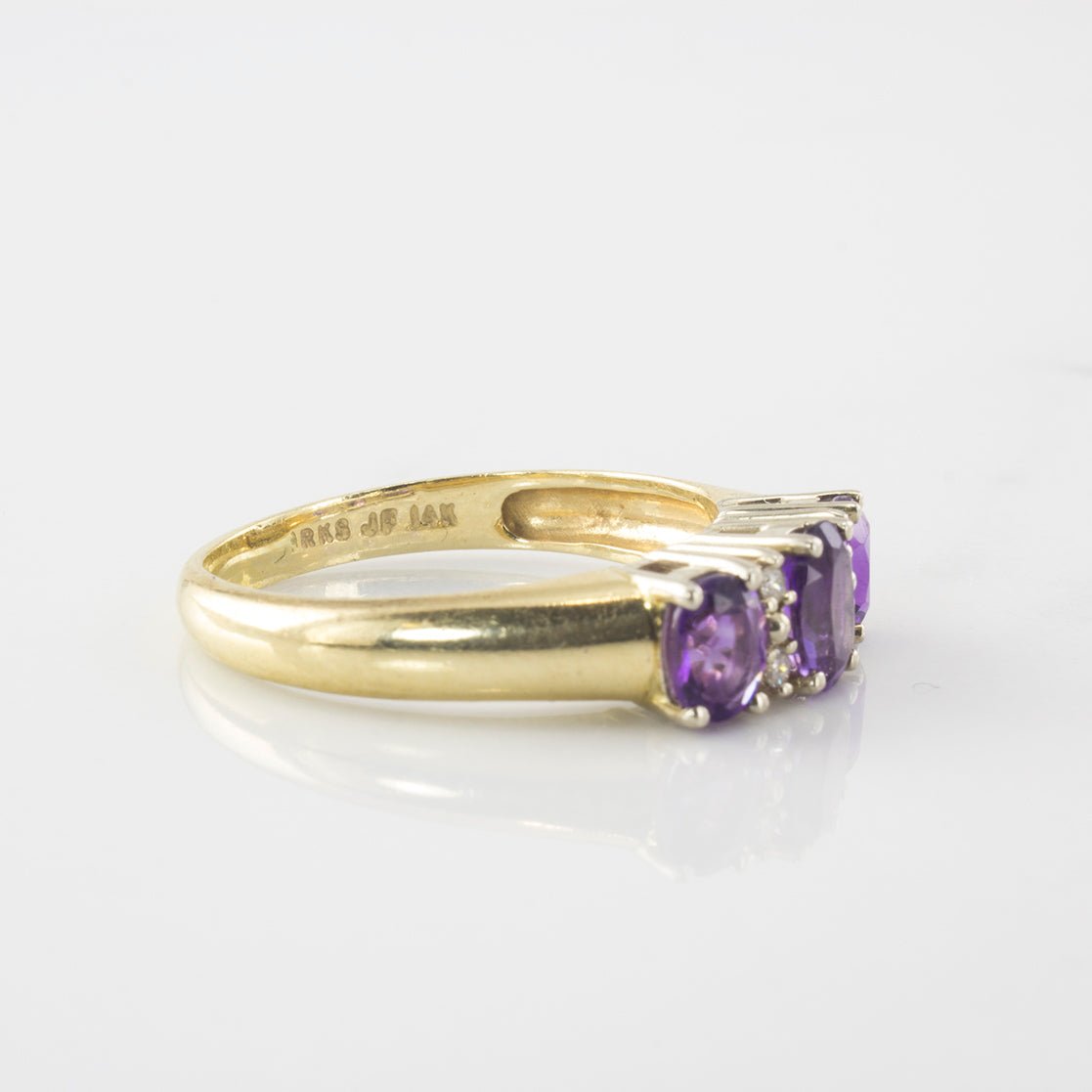 'Birks' Amethyst & Diamond Three Stone Ring | 0.95 ctw | SZ 7.75 | - 100 Ways