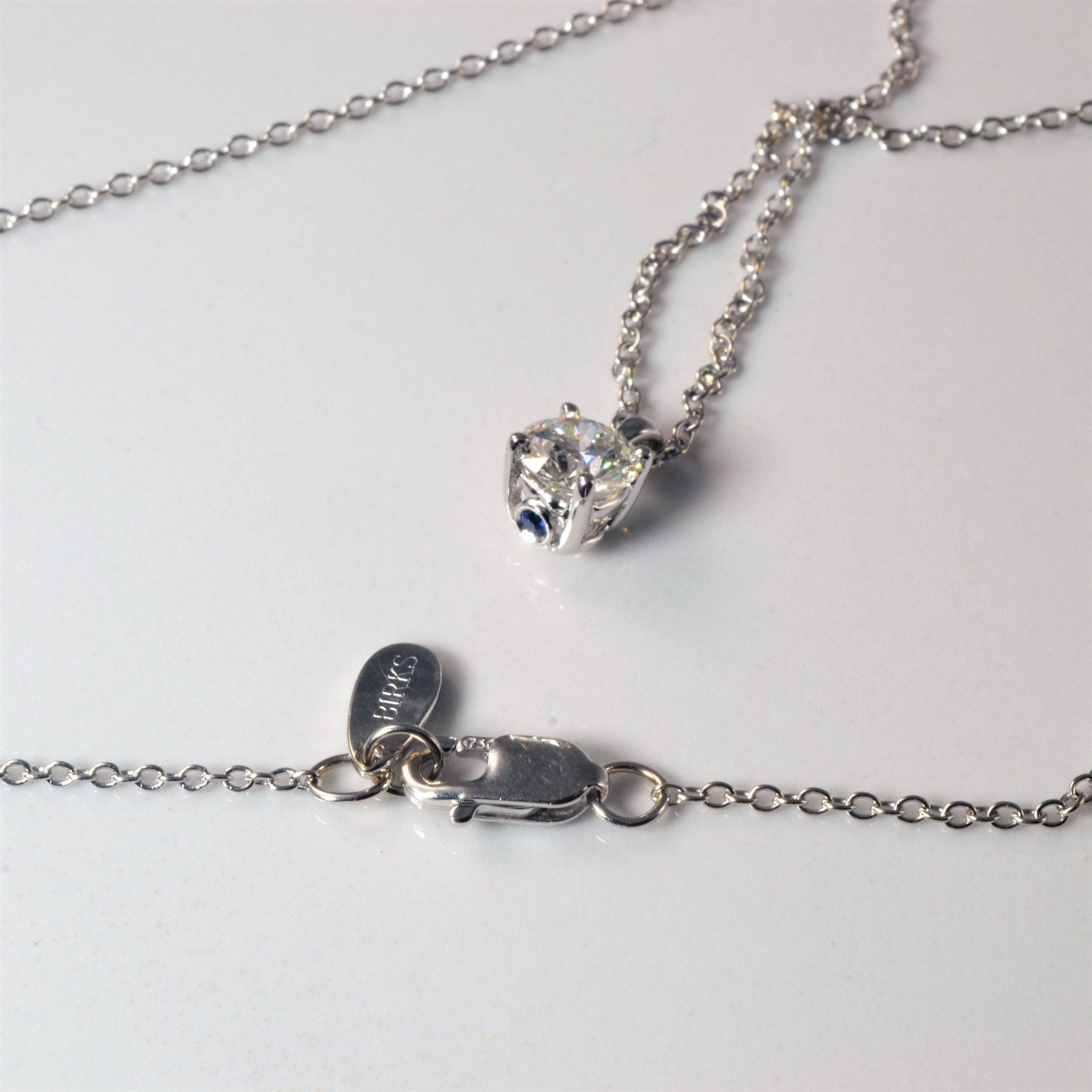 'Birks' Blue Solitaire Diamond Necklace | 0.53ct | 18" | - 100 Ways