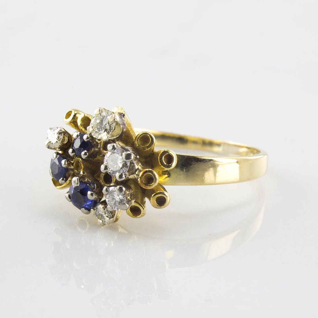 'Birks' Diamond & Blue Sapphire Cluster Ring | 0.25 ctw | SZ 6 | - 100 Ways