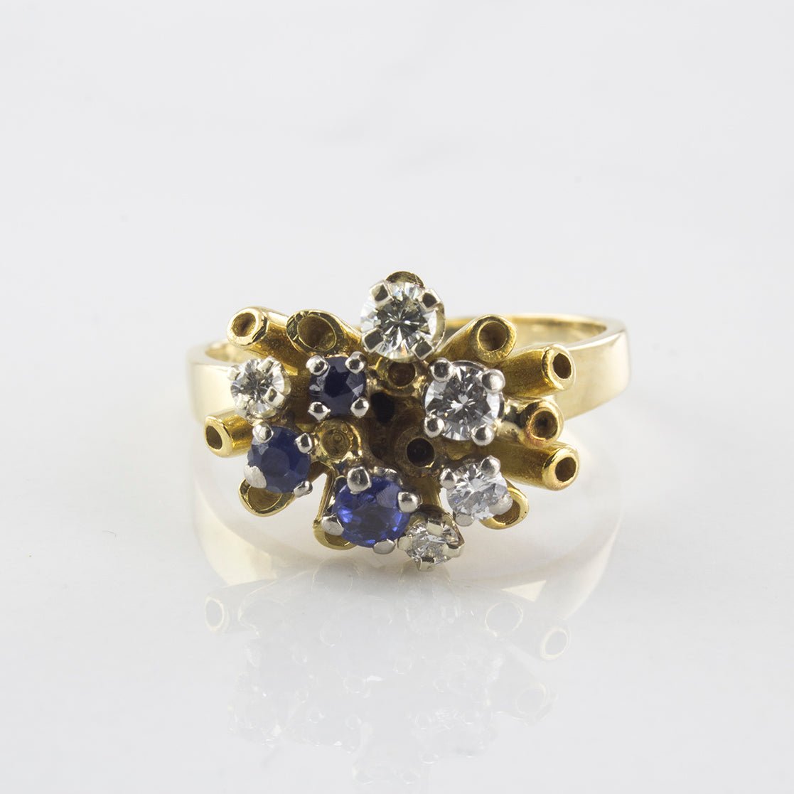 'Birks' Diamond & Blue Sapphire Cluster Ring | 0.25 ctw | SZ 6 | - 100 Ways