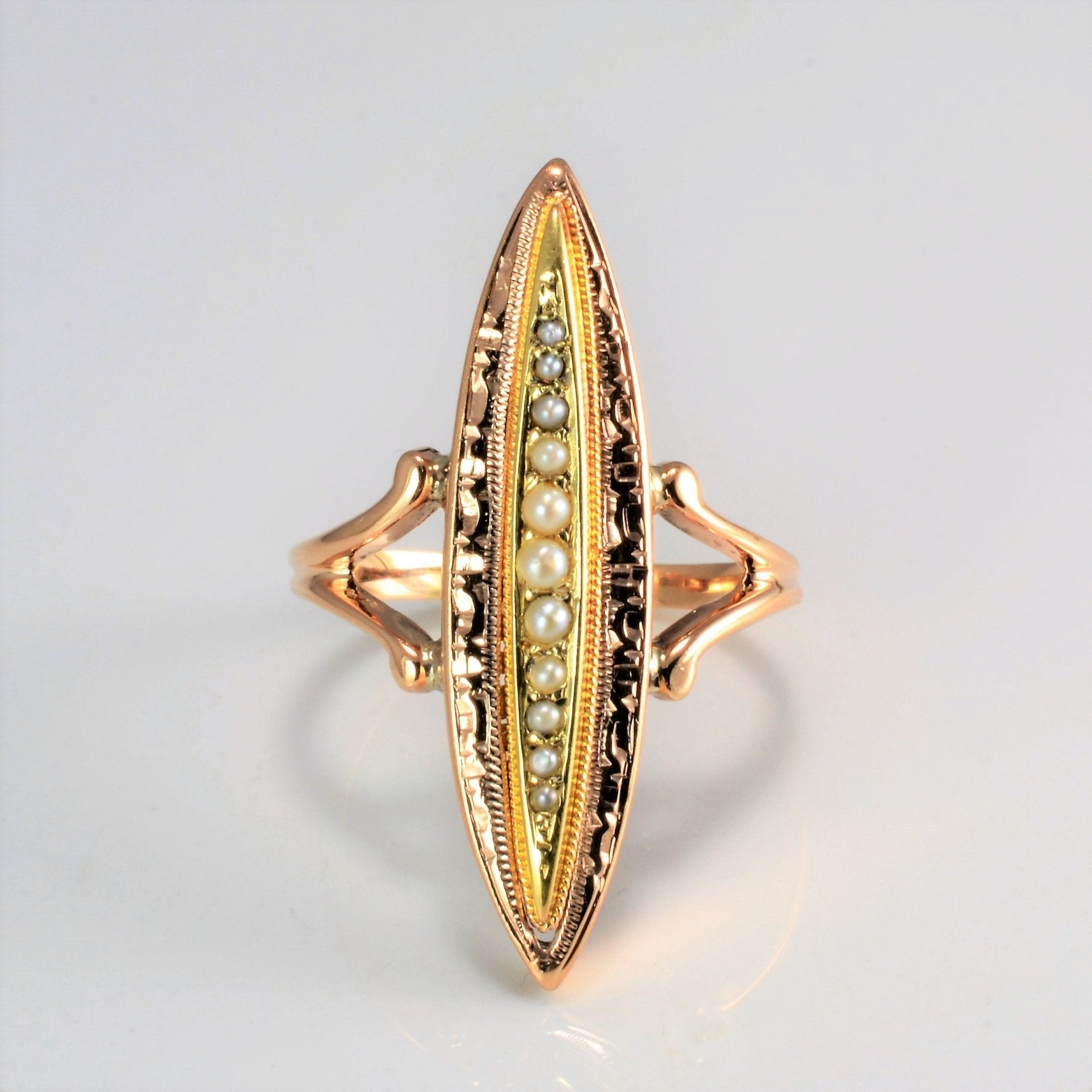 'Birks' Early 1900s Seed Pearl Navette Ring | SZ 8.75 | - 100 Ways