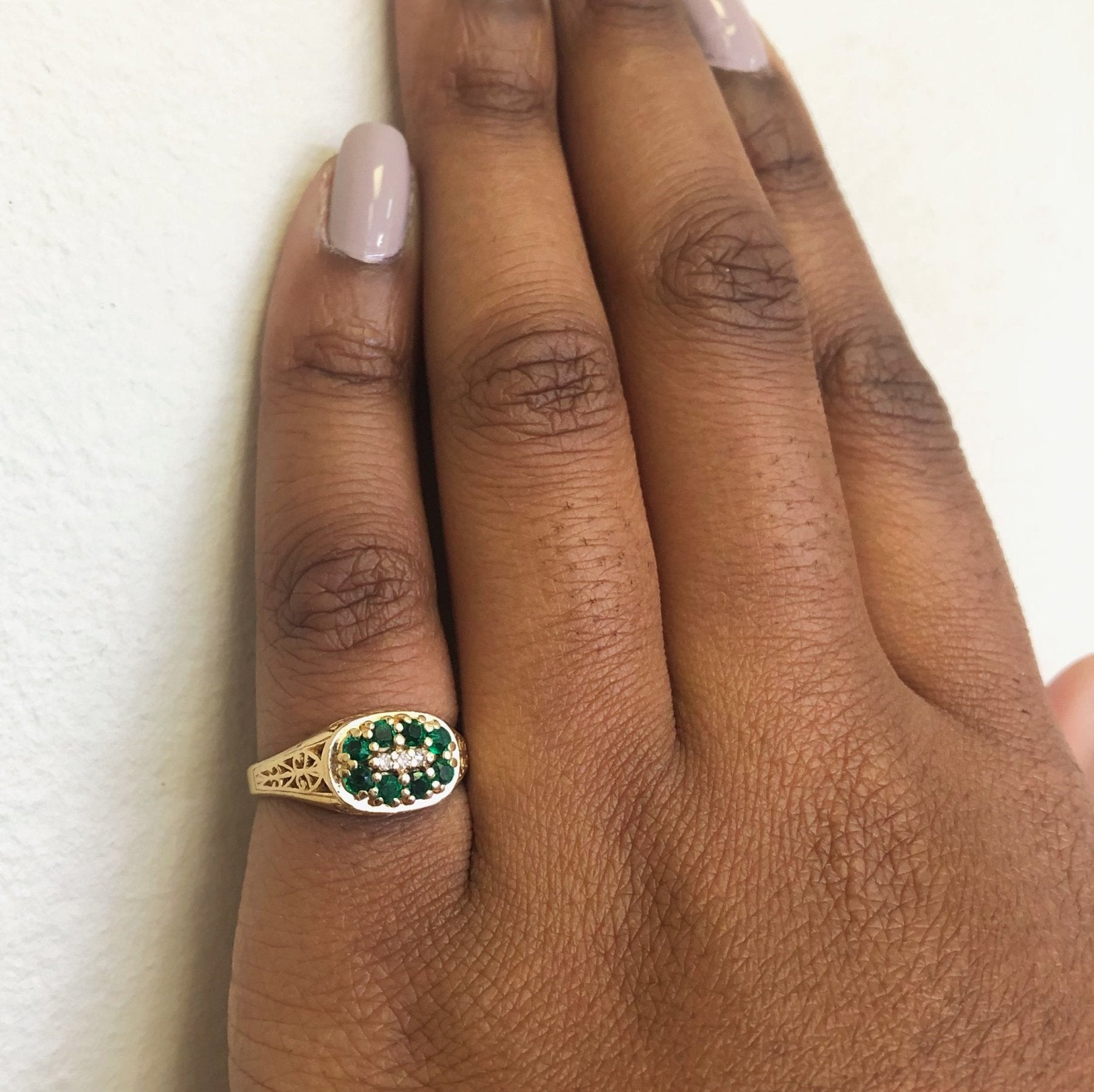 'Birks' Emerald & Diamond Filigree Ring | 0.32ctw, 0.03ctw | SZ 6.25 | - 100 Ways