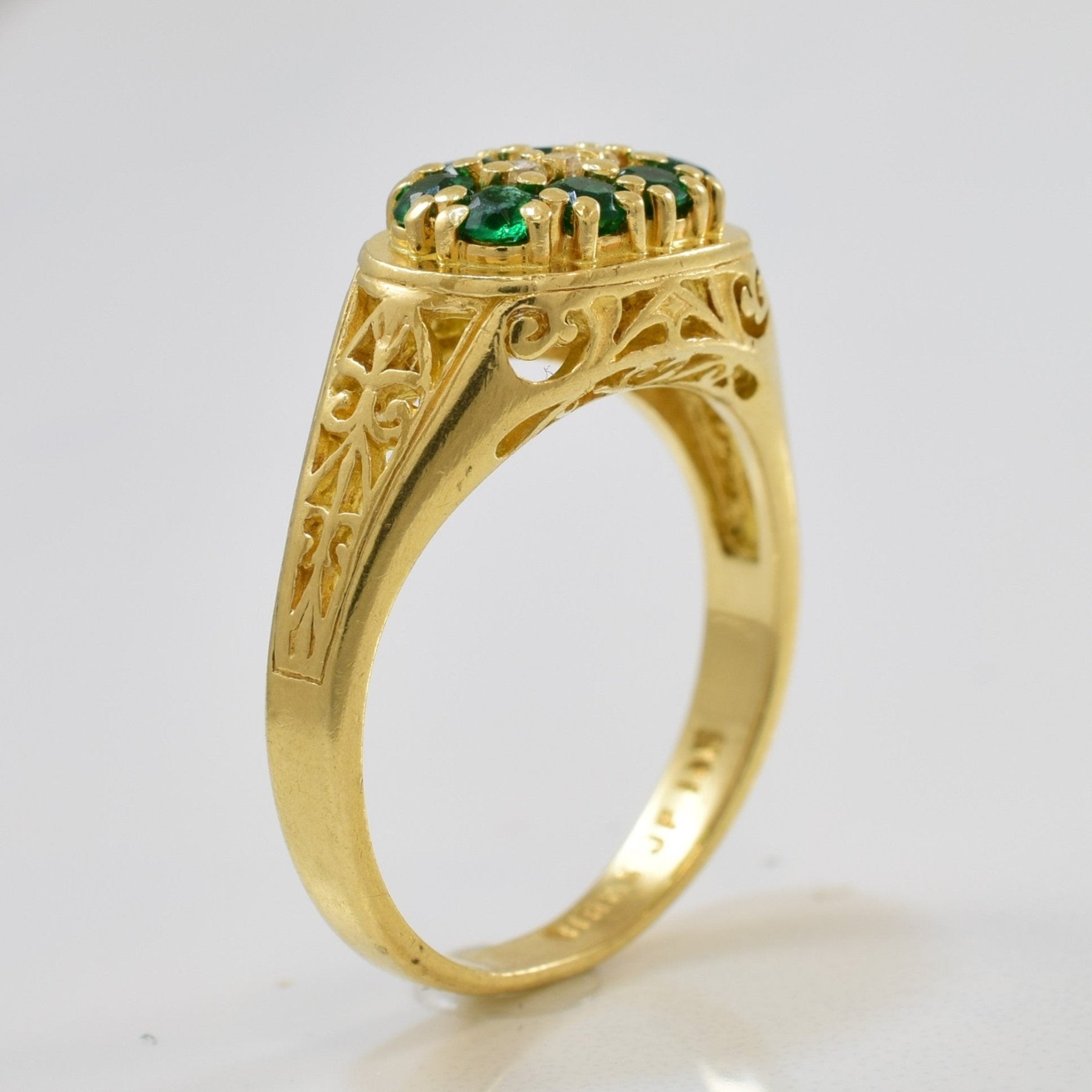 'Birks' Emerald & Diamond Filigree Ring | 0.32ctw, 0.03ctw | SZ 6.25 | - 100 Ways